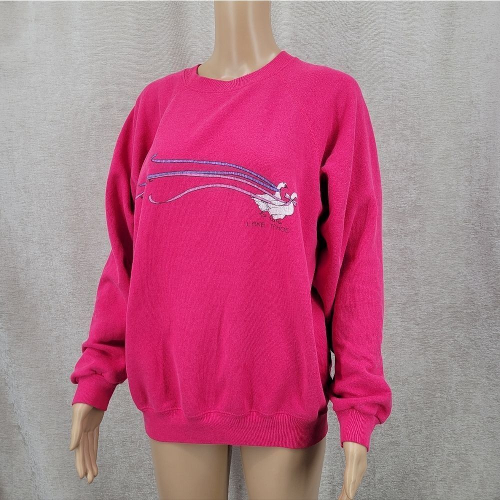 Hanes Vintage Crewneck Pink Sweatshirt Pullover with Porch Goose Cottagecore